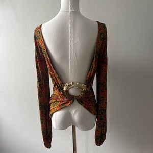 Vintage OK’s Baroque Gold Dragon Medallion Open-Back Collector Blouse - Size M